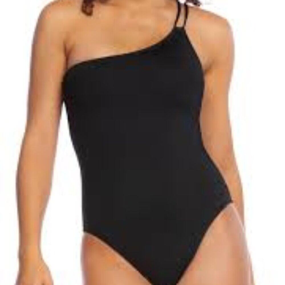 LA BLANCA ISLAND GODDESS LACE BACK ONE SHOULDER ONE PIECE BLACK SIZE 4 NWT